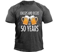 Maglietta da palestra da uomo a maniche corte Activewear camicetta Cheers and Beers to My 50 Years Lettera stampata Maglietta da uomo a maniche corte per sport indoor outdoor vita quotidiana, Grigio
