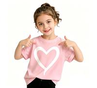 Maglietta da ragazza con grande stampa a forma di cuore. Una semplice maglietta basic per l'asilo, la scuola o come regalo amorevole.