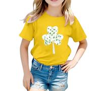 Maglietta da ragazza con motivo pasquale, simpatico design Saint Patrick, per attività estive per il tempo libero, giallo., 6-7 Anni