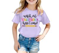 Maglietta da ragazza in cotone personalizzato Watch Out Kindergarten Here I Come Attenzione la scuola materna Arrive - Maglietta da bambino ragazza ragazzo - Regalo materno, Viola 4, 3-4 anni