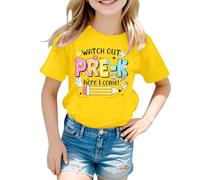 Maglietta da ragazza in cotone personalizzato Watch Out Kindergarten Here I Come Attenzione la scuola materna Arrive - Maglietta da bambino ragazza ragazzo - Regalo materno, Giallo 3, 8-9 Anni