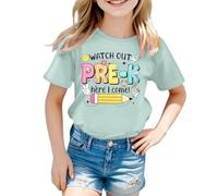 Maglietta da ragazza in cotone personalizzato Watch Out Kindergarten Here I Come Attenzione la scuola materna Arrive - Maglietta da bambino ragazza ragazzo - Regalo materno, Verde menta 3, 6-7 Anni