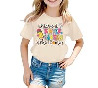 Maglietta da ragazza in cotone personalizzato Watch Out Kindergarten Here I Come Attenzione la scuola materna Arrive - Maglietta da bambino ragazza ragazzo - Regalo materno, Beige 5, 3-4 anni