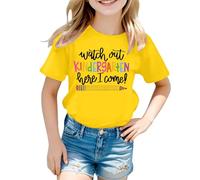 Maglietta da ragazza in cotone personalizzato Watch Out Kindergarten Here I Come Attenzione la scuola materna Arrive - Maglietta da bambino ragazza ragazzo - Regalo materno, Giallo 4, 3-4 anni
