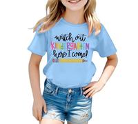 Maglietta da ragazza in cotone personalizzato Watch Out Kindergarten Here I Come Attenzione la scuola materna Arrive - Maglietta da bambino ragazza ragazzo - Regalo materno, Blu Cielo 4, 4-5 Anni