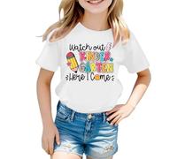Maglietta da ragazza in cotone personalizzato Watch Out Kindergarten Here I Come Attenzione la scuola materna Arrive - Maglietta da bambino ragazza ragazzo - Regalo materno, Bianco 5, 6-7 Anni