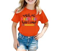 Maglietta da ragazza in cotone personalizzato Watch Out Kindergarten Here I Come Attenzione la scuola materna Arrive - Maglietta da bambino ragazza ragazzo - Regalo materno, Arancione 4, 12-13 Anni