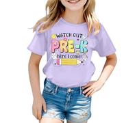 Maglietta da ragazza in cotone personalizzato Watch Out Kindergarten Here I Come Attenzione la scuola materna Arrive - Maglietta da bambino ragazza ragazzo - Regalo materno, Viola 3, 8-9 Anni