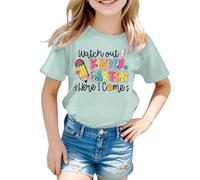 Maglietta da ragazza in cotone personalizzato Watch Out Kindergarten Here I Come Attenzione la scuola materna Arrive - Maglietta da bambino ragazza ragazzo - Regalo materno, Verde menta 5, 8-9 Anni