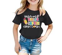 Maglietta da ragazza in cotone personalizzato Watch Out Kindergarten Here I Come Attenzione la scuola materna Arrive - Maglietta da bambino ragazza ragazzo - Regalo materno, Nero 5, 8-9 Anni