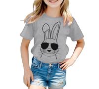 Maglietta da ragazza, in tinta unita, per il lunedì pasquale con scollo rotondo, rabbit top, abbigliamento pasquale coniglio, grafica, casual, maglietta sportiva, cartone animato, stampa pasquale, per