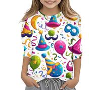 Maglietta da ragazza per il tempo libero con stampa Carnevale comodo girocollo per attività a maniche lunghe, rosa intenso, 4-5 Anni