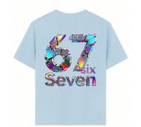 Maglietta da ragazza pre-adolescente con stampa colorata del numero 67 e "Six Seven", adatta per uso quotidiano, feste, moda estiva 6Y,7Y,8Y,9Y,10Y,14Y,11Y,12Y,13YGraficoPoliestere