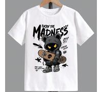 Maglietta da ragazzo con design di orso grizzly che cavalca uno skateboard in stile graffiti; una nuova maglietta sportiva estiva, traspirante, minimalista, casual bianca 6Y,7Y,8Y,9Y,10Y,11-12YGrafico