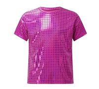 Maglietta da ragazzo con motivo a paillettes quadrate per sport all'aria aperta e performance, in diverse età, rosa intenso, 8-9 Anni