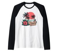 Maglietta da spiaggia tropicale retrò Hibiscus Sunset Palm Tree Sun Maglia con Maniche Raglan