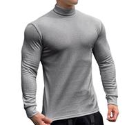 Maglietta da uomo a collo alto a costine da uomo a maglia a collo alto a maniche lunghe casual basic con collo a lupetto, Grigio, M
