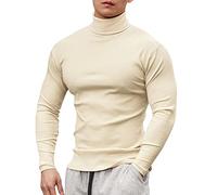 Maglietta da uomo, a collo alto, a maniche lunghe, vestibilità aderente, traspirante, palestra, atletica, magliette da uomo, giallo., M