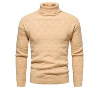 Maglietta da uomo a collo alto, casual, a maniche lunghe, in maglia, vestibilità aderente, leggera, cachi, XL