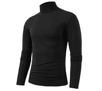 Maglietta da uomo a collo alto con base tinta unita: maglietta termica a collo alto calda, in morbida miscela di cotone per lo strato invernale e l'abbigliamento casual quotidiano, Nero , XXL