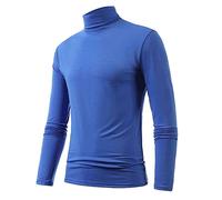 Maglietta da uomo a collo alto con base tinta unita: maglietta termica a collo alto calda, in morbido cotone per stratificazione invernale e abbigliamento casual quotidiano, Blu, S