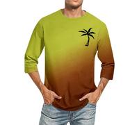 Maglietta da uomo a maniche a 3/4 casual con maniche a tre quarti, comodo scollo rotondo, tinta unita, materiale in cotone traspirante, caffè, 4XL