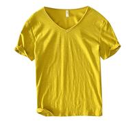 Maglietta da uomo, a maniche corte, basic estiva, a maniche corte, sportiva, da corsa, con scollo a V, maniche corte, estiva, per il tempo libero, traspirante, per lo sport, giallo., XXXL