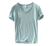 Maglietta da uomo, a maniche corte, basic estiva, a maniche corte, sportiva, da corsa, con scollo a V, maniche corte, estiva, per il tempo libero, traspirante, per lo sport, verde, L