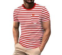 Maglietta da uomo a maniche corte, blu marino russo, a righe, hawaiano, in cotone, da uomo, sportiva, fitness, muscleshirt Quick-Dry, Colore: rosso, M