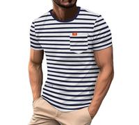 Maglietta da uomo a maniche corte, blu marino russo, a righe, hawaiano, in cotone, da uomo, sportiva, fitness, muscleshirt Quick-Dry, Blu marino, M