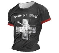 Maglietta da uomo a maniche corte, casual, comoda, alla moda, sportiva, con scollo rotondo, a maniche corte, da uomo, con stampa europea dei soldati tedesca, grigio., 3XL