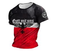 Maglietta da uomo a maniche corte, casual, comoda, alla moda, sportiva, con scollo rotondo, a maniche corte, da uomo, con stampa europea dei soldati tedesca, Nero , L