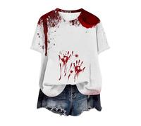 Maglietta da uomo a maniche corte, casual, scollo rotondo, per il tempo libero, con stampa sanguinosa, motivo horror, leggera, per Halloween, O3 bianco, S