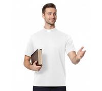 Maglietta da uomo a maniche corte con colletto a linguetta per ministro sacerdote sacerdote, bianco, M