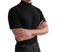 Maglietta da uomo, a maniche corte, con collo a lupetto, a compressione, tinta unita, aderente, traspirante, traspirante, per allenamento atletico, casual, feste, festival, affari