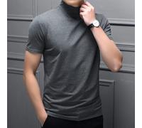 Maglietta da uomo a maniche corte con collo alto, tinta unita, camicetta basic ideale per tutto l'anno a strati e comfort (XXXL grigio)