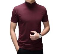 Maglietta da uomo a maniche corte con collo alto, tinta unita, camicetta basic ideale per tutto l'anno stratificazione e comfort (L rosso)