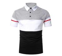 Maglietta da uomo a maniche corte con design a blocchi di colore alla moda, colletto classico per attività casual nel tempo libero nella stagione calda, Nero , L