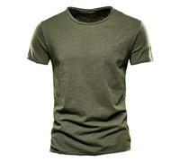 Maglietta da uomo a maniche corte con scollo a V, in cotone, vestibilità normale, comoda, morbida, funzionale, per il tempo libero, traspirante, per il fitness, O verde dell'esercito, 4XL