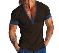 Maglietta da uomo a maniche corte con scollo a V, per l'estate, casual, traspirante, delicata sulla pelle, ad asciugatura rapida, taglio basso, elasticizzata, con scollo a V profondo, invisibile,