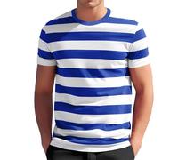 Maglietta da uomo a maniche corte con scollo rotondo, maglietta a righe, in cotone, a maniche corte, comoda, a maniche corte, casual, estiva, per il tempo libero, Azzurro, m