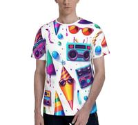 Maglietta da uomo a maniche corte con stampa di unicorno, girocollo, traspirante, elegante, casual, atletica, abbigliamento estivo, Nero , L