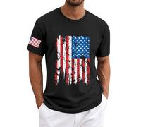 Maglietta da uomo a maniche corte con stelle e strisce, bandiera usa 4th of July USA Independence Day T-shirt in morbido cotone traspirante con stampa top, Nero , XL
