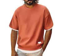 Maglietta da uomo a maniche corte girocollo a maniche corte da uomo estate nuovo due pezzi sciolto di grandi dimensioni ghiaccio sottile stile per l'estate, Arancione, M