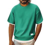 Maglietta da uomo a maniche corte girocollo a maniche corte da uomo estate nuovo due pezzi sciolto di grandi dimensioni ghiaccio sottile stile per l'estate, Verde, XXL