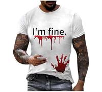 Maglietta da uomo a maniche corte, per Halloween, a maniche corte, con schizzi di sangue, maglietta sanguinosa, scollo rotondo, con stampa da lettera fine, con scritta "Horror Bloody", a maniche corte