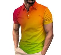 Maglietta da uomo a maniche corte per la vita quotidiana, casual, alla moda, con risvolto sfumato, a maniche corte, per sport al chiuso e all'aperto, vita quotidiana, Arancione, 3XL