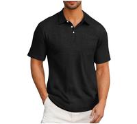 Maglietta da uomo a maniche corte per la vita quotidiana da uomo casual alla moda tinta unita risvolto sciolto Business maglietta a maniche corte per sport indoor outdoor vita quotidiana, Nero , 3XL
