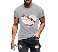 Maglietta da uomo a maniche corte, tinta unita, con stampa baseball, girocollo, vestibilità ampia, casual, a maniche corte, per interni, esterni, passeggiate, sport, vita quotidiana, Grigio, XXL