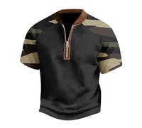 Maglietta da uomo a maniche corte, vestibilità regolare, camicetta da uomo casual alla moda allentata stampa mimetica 3D scollo con cerniera maglietta a maniche corte per sport indoor outdoor vita